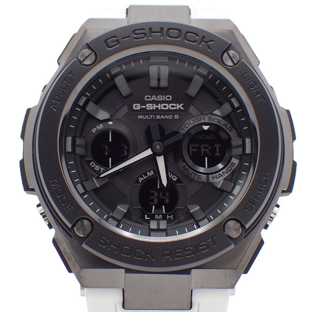 【美品】カシオ G-SHOCK Gスチール ソーラー電波 アナデジ メンズ 腕時計 ブラック×ホワイト 樹脂バンド GST-W110MS-7AJF【いおき質店】