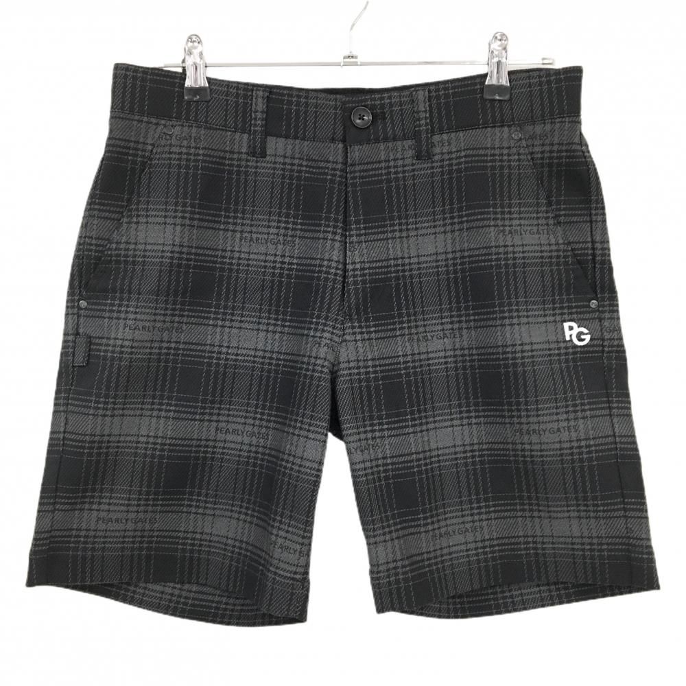 超美品】パーリーゲイツ ハーフパンツ 黒×グレー チェック ロゴ