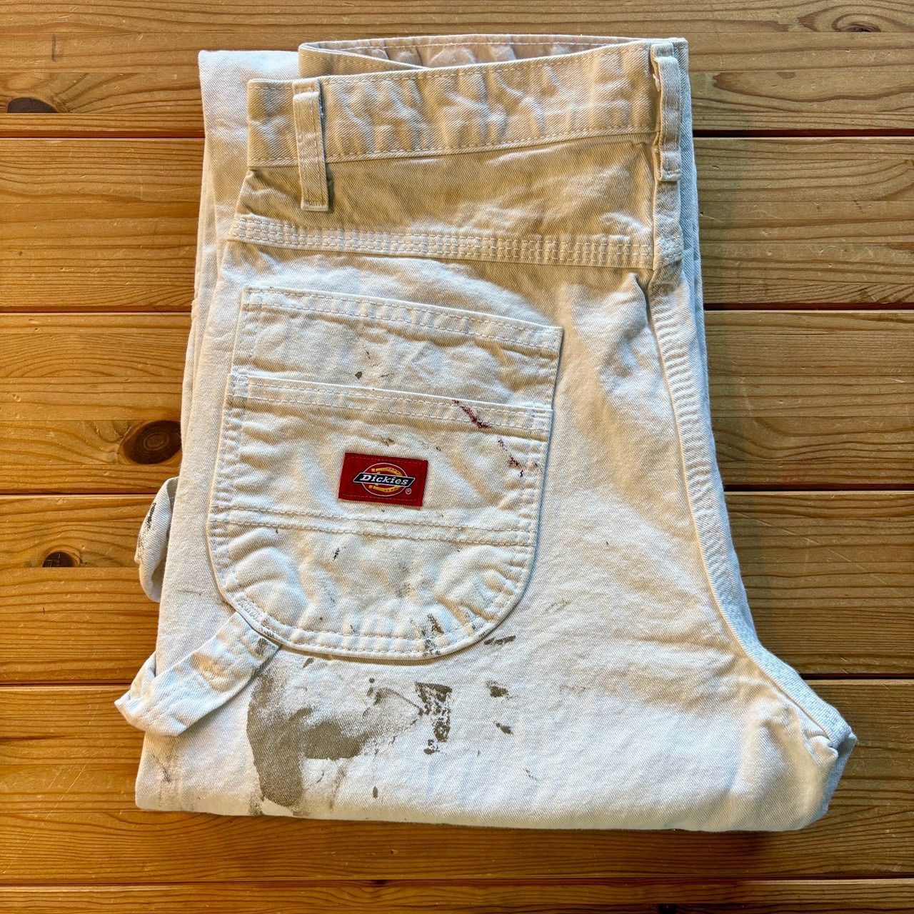 Dickies ダブルニー　ペインターパンツ　ホワイト　白　ペンキ汚れ　ディッキーズ　古着　30×34