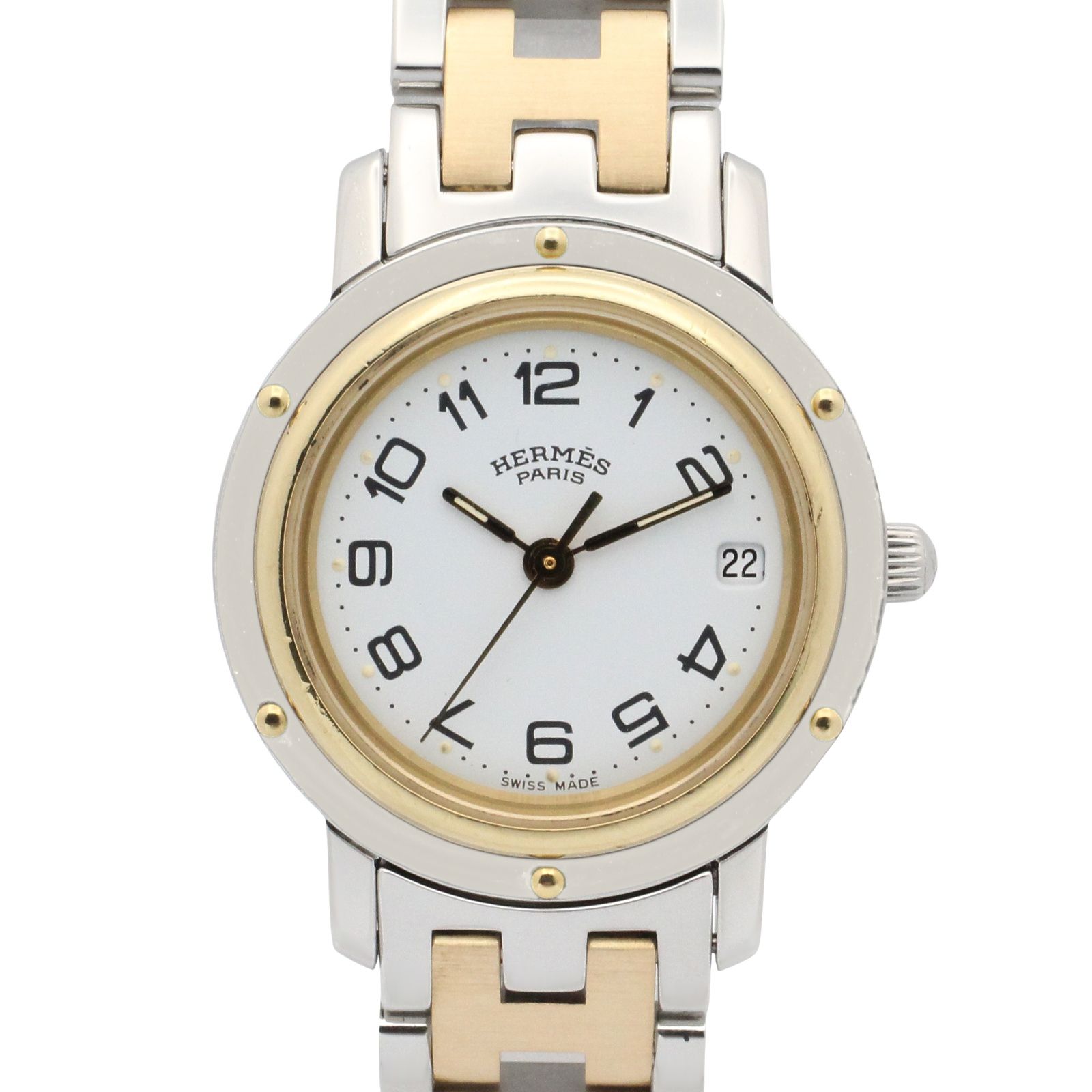 エルメス HERMES 腕時計 クリッパー CL4.220 ホワイト GP（ゴールドメッキ） ステンレススチール クリッパー レディース Used A