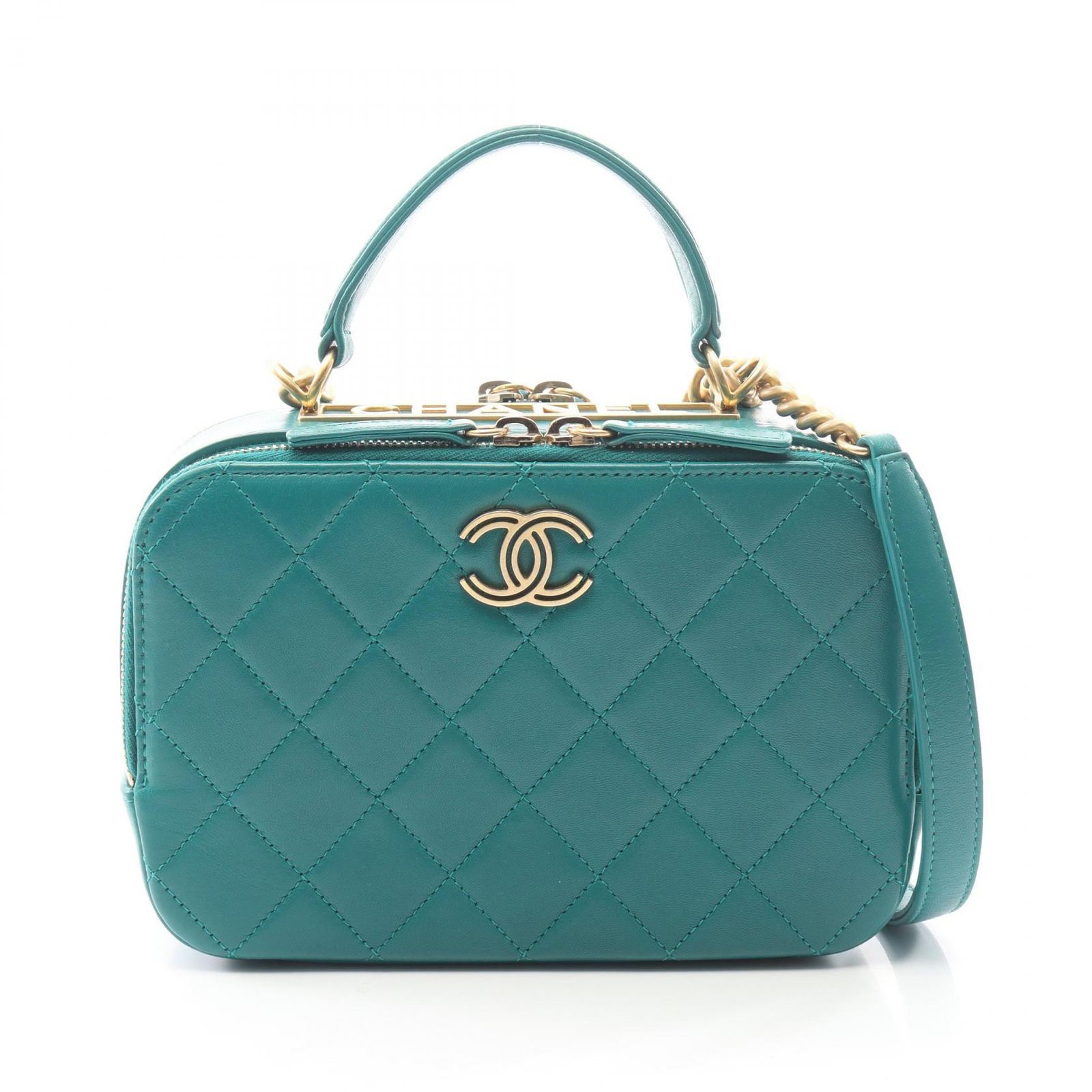シャネル CHANEL ショルダーバッグ マトラッセ トップハンドル 2WAY グリーン レザー マトラッセ トップハンドル 2wayチェーンショルダー レディース Used A