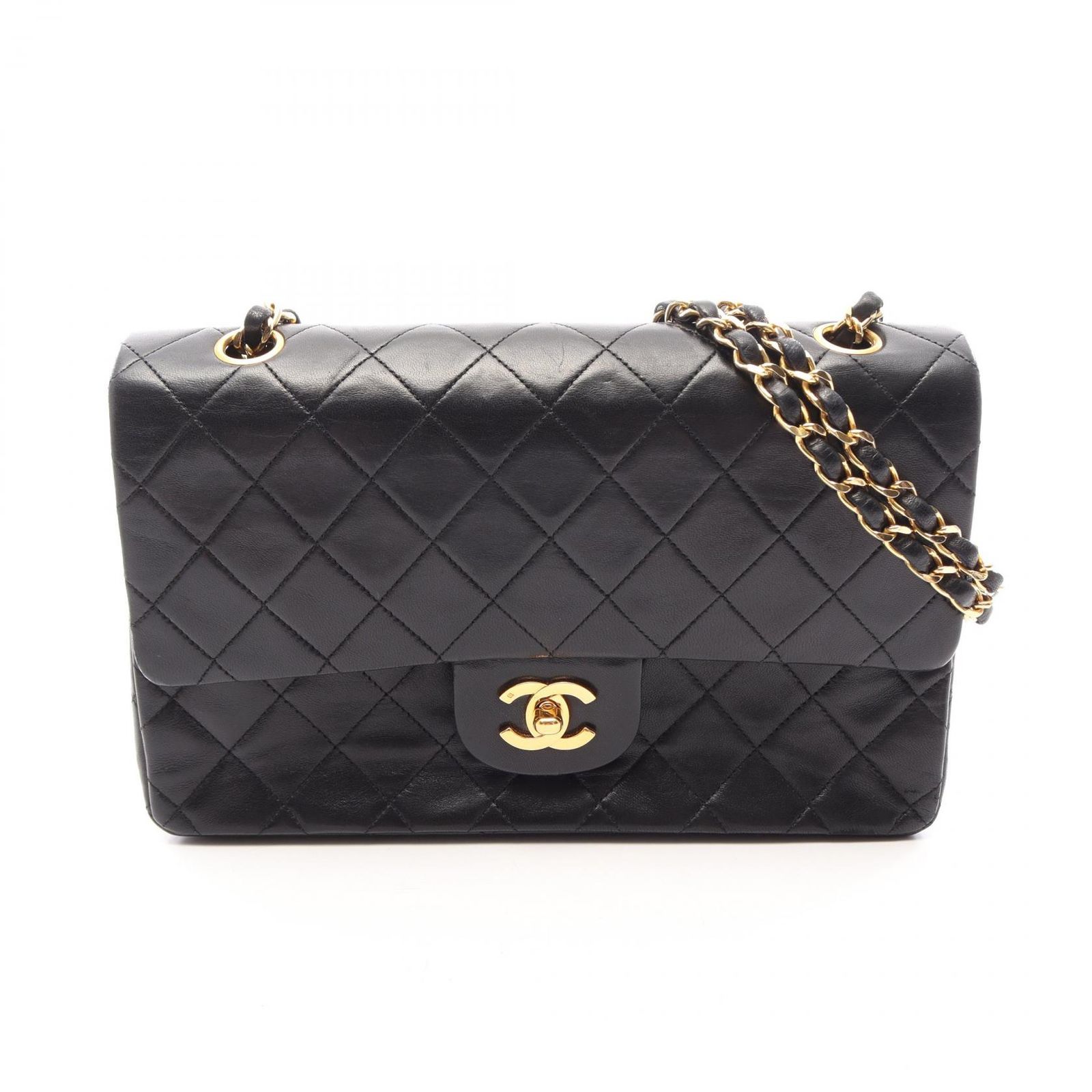 シャネル CHANEL ショルダーバッグ マトラッセ Wフラップ ブラック ラムスキン（羊革） マトラッセ ダブルフラップ チェーンショルダー レディース Used A