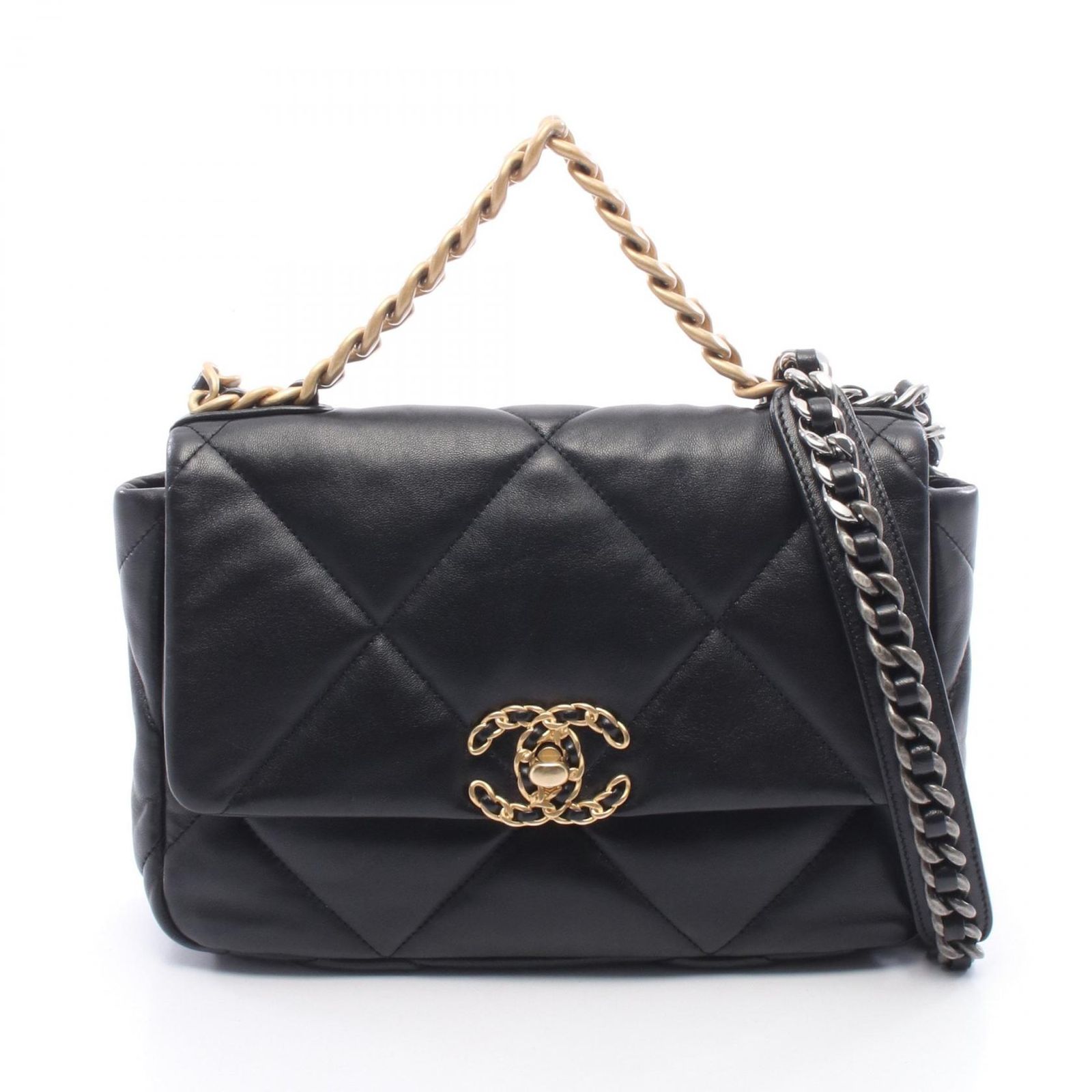 シャネル CHANEL ショルダーバッグ 19 ディズヌフ マトラッセ AS1160 ブラック レザー CHANEL19 マトラッセ チェーンショルダー レディース Used A