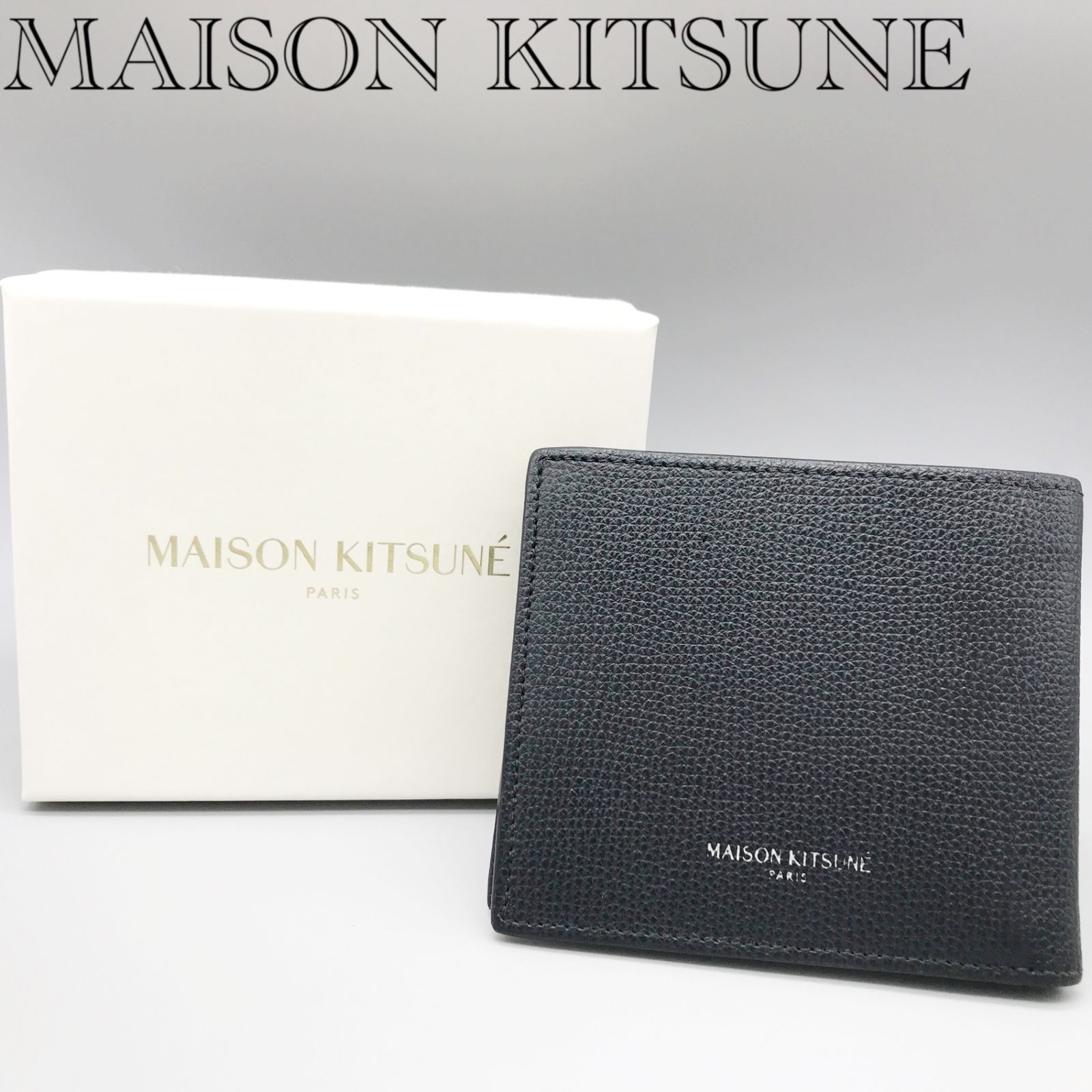 MAISON KITSUNE メゾン キツネ 二つ折り 財布 ウォレット ブラック 黒 レザー FOX LOGO 箱付属 メンズ_248