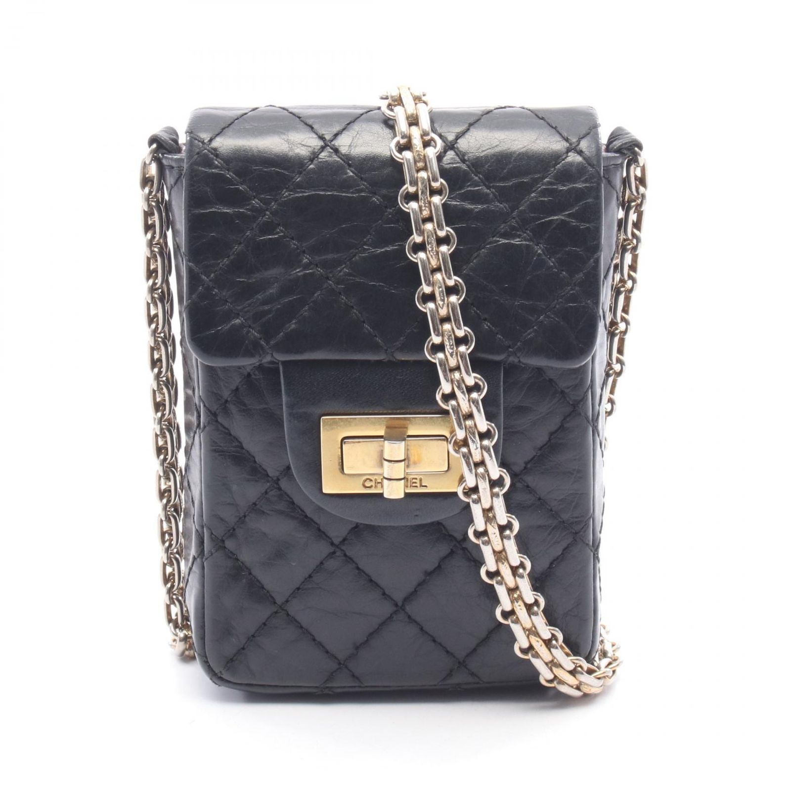 シャネル CHANEL ショルダーバッグ 2.55 マトラッセ フォンホルダー ブラック レザー 2.55 マトラッセ フォンホルダー レディース Used B