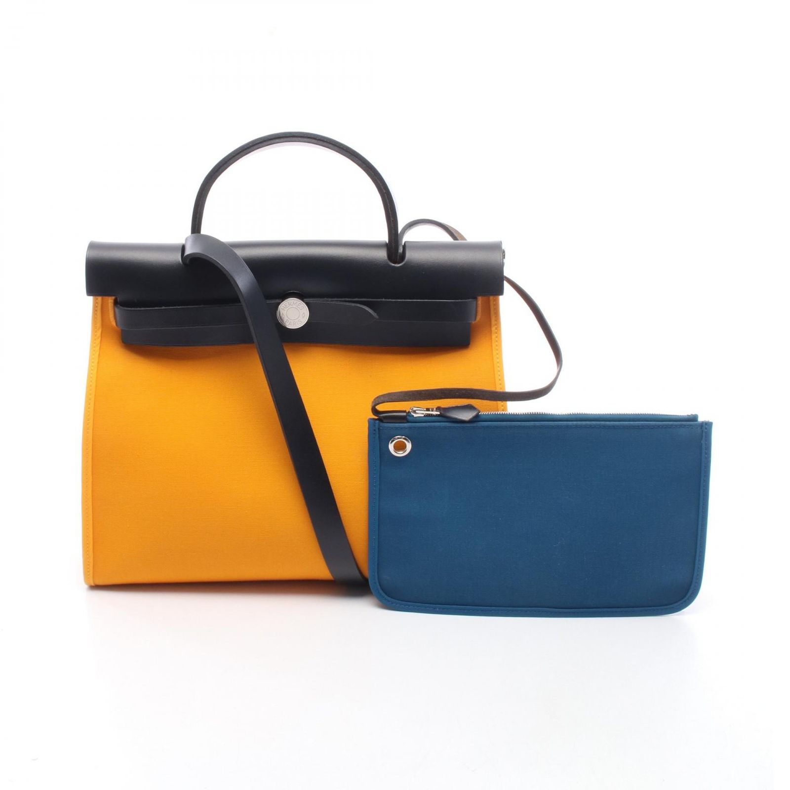 エルメス HERMES ハンドバッグ エールバッグジップPM ブ ジョーヌドール/ブルーイズミール キャンバス レザー エールバッグジップPM ヴェルソ ジョーヌドール/ブルーイズ