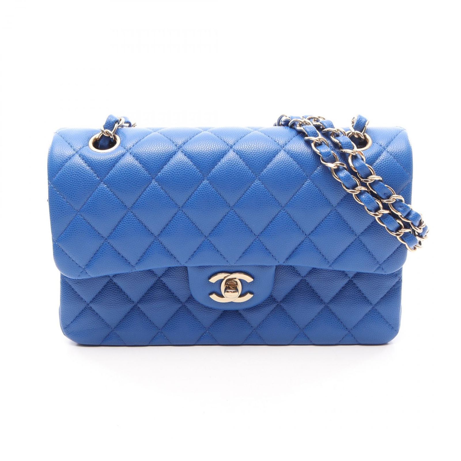 シャネル CHANEL ショルダーバッグ マトラッセ Wフラップ ブルー キャビアスキン(グレインドカーフ) マトラッセ ダブルフラップ チェーンショルダー レディース