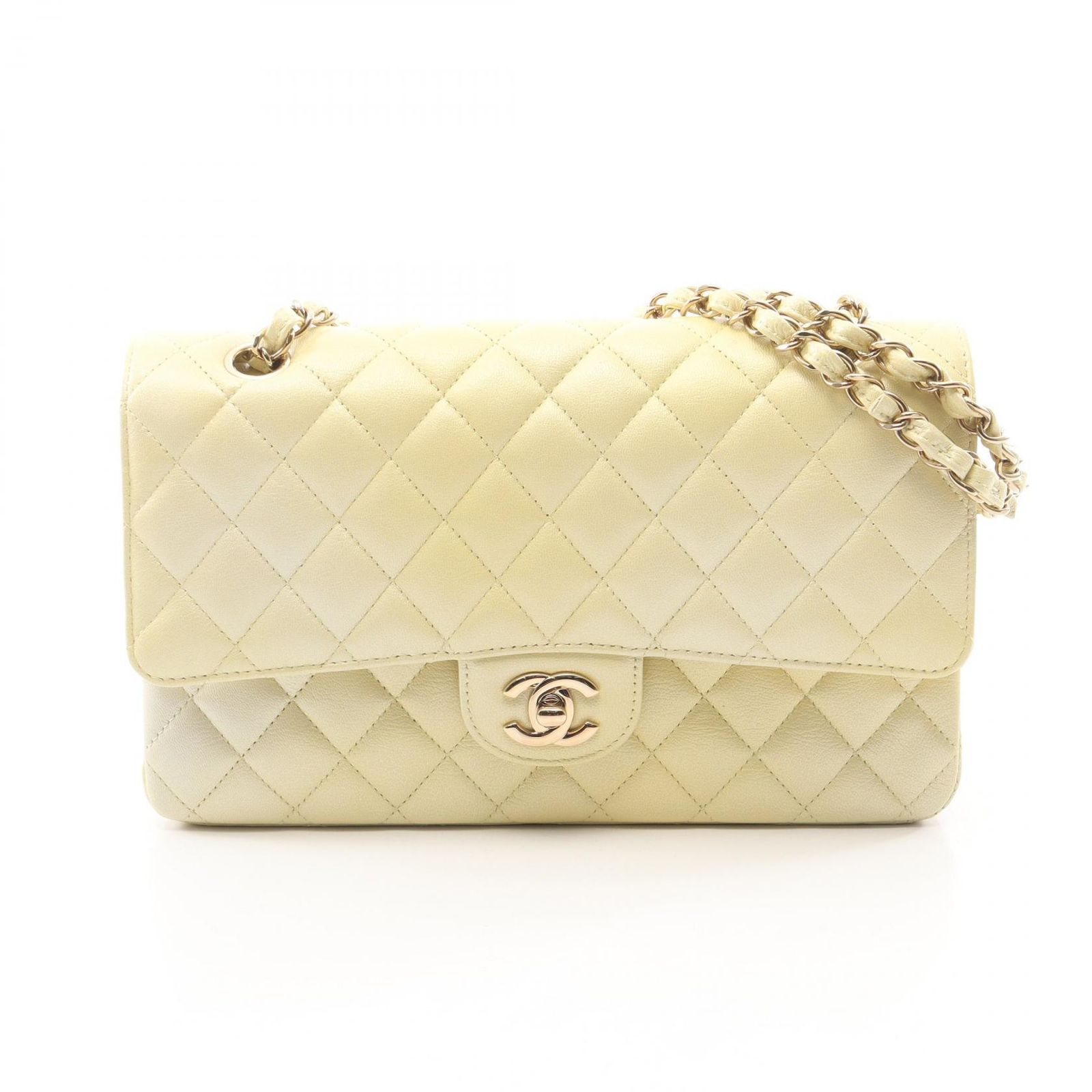 シャネル CHANEL ショルダーバッグ マトラッセ Wフラップ グラデーション A01112 ペールイエロー レザー マトラッセ ダブルフラップ チェーンショルダー レディース