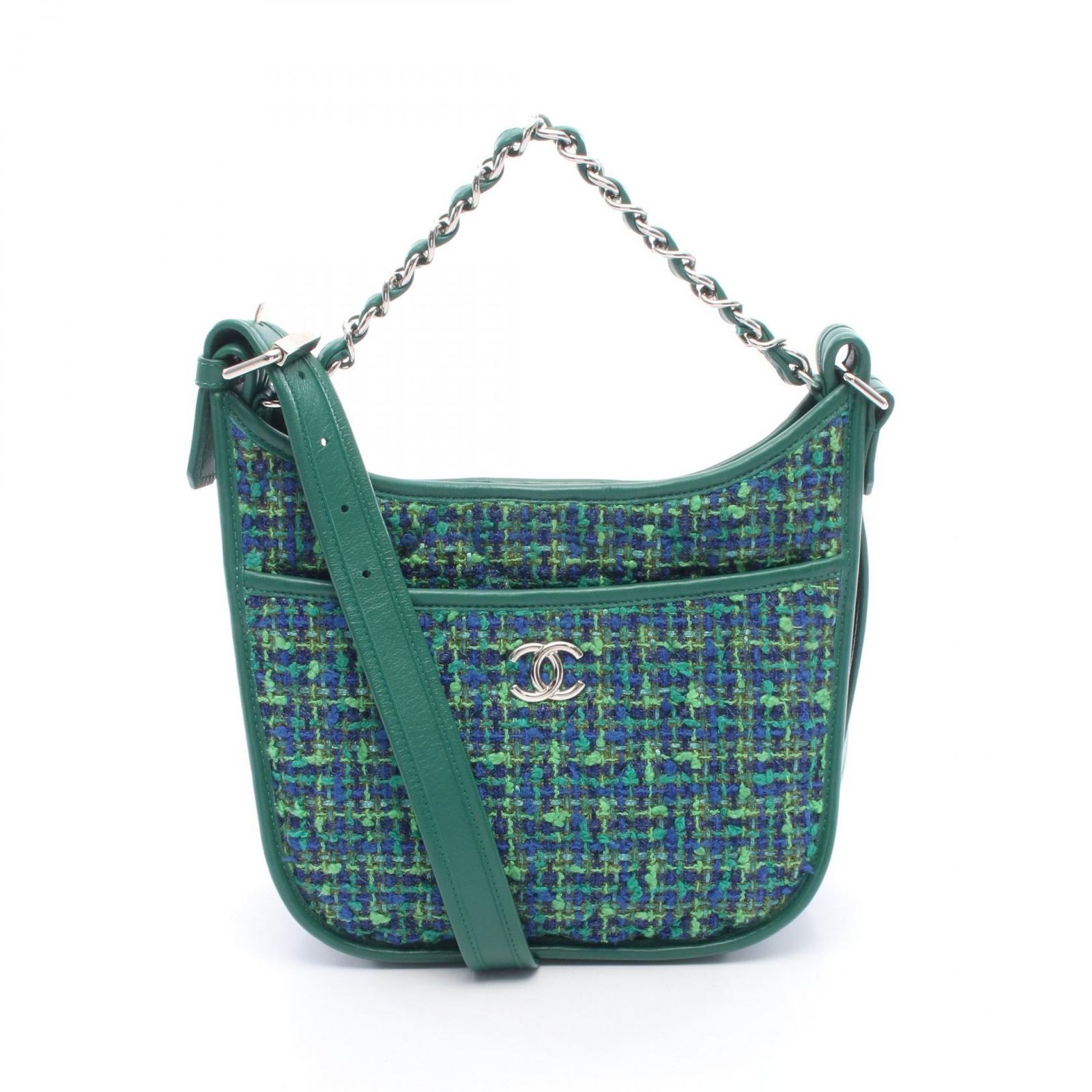 シャネル CHANEL ショルダーバッグ マトラッセ ホーボー グリーン ファブリック レザー マトラッセ ホーボーバッグ レディース Used A