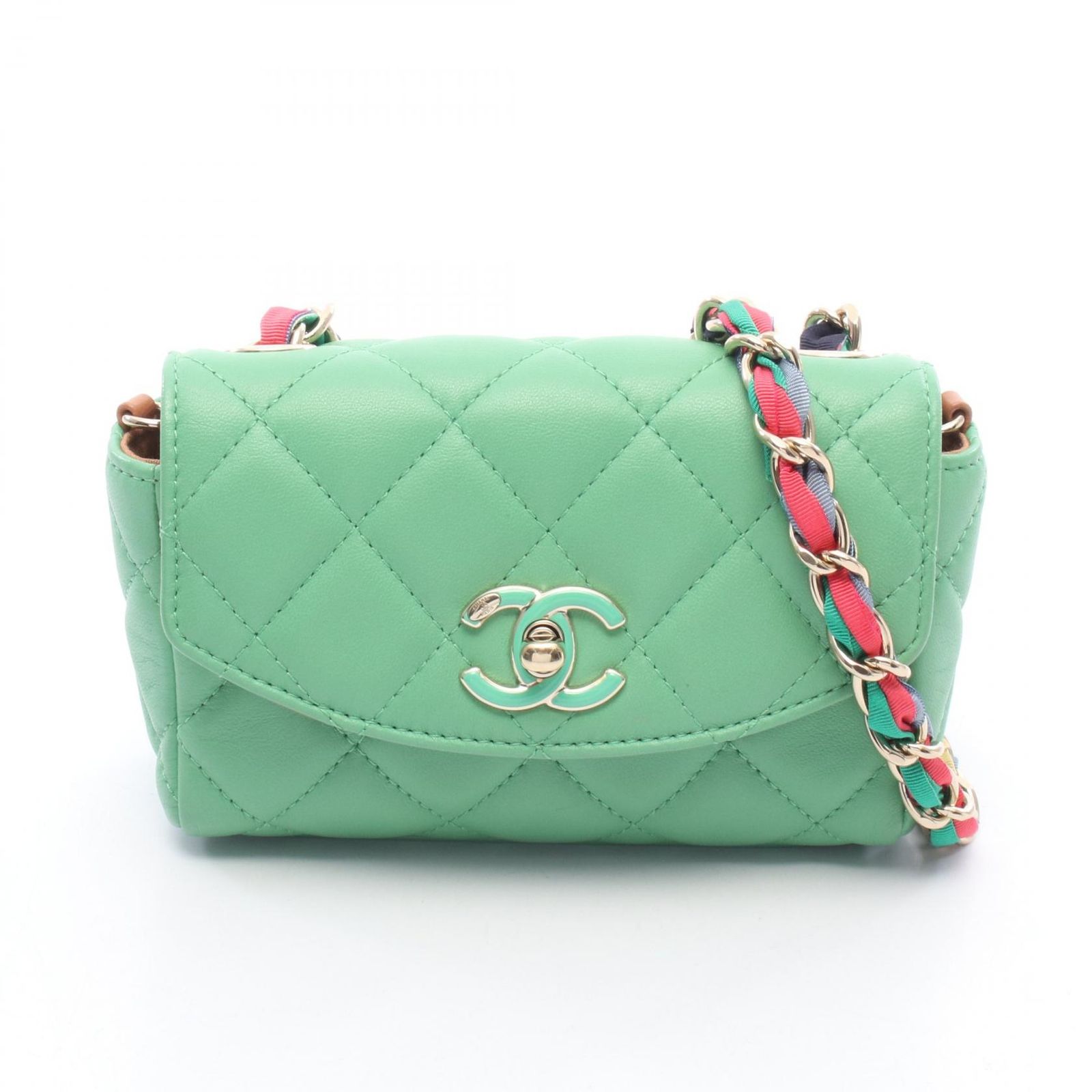 シャネル CHANEL ショルダーバッグ マトラッセ スモールフラップ AS2369 グリーン ラムスキン（羊革） マトラッセ スモールフラップ チェーンショルダー レディース