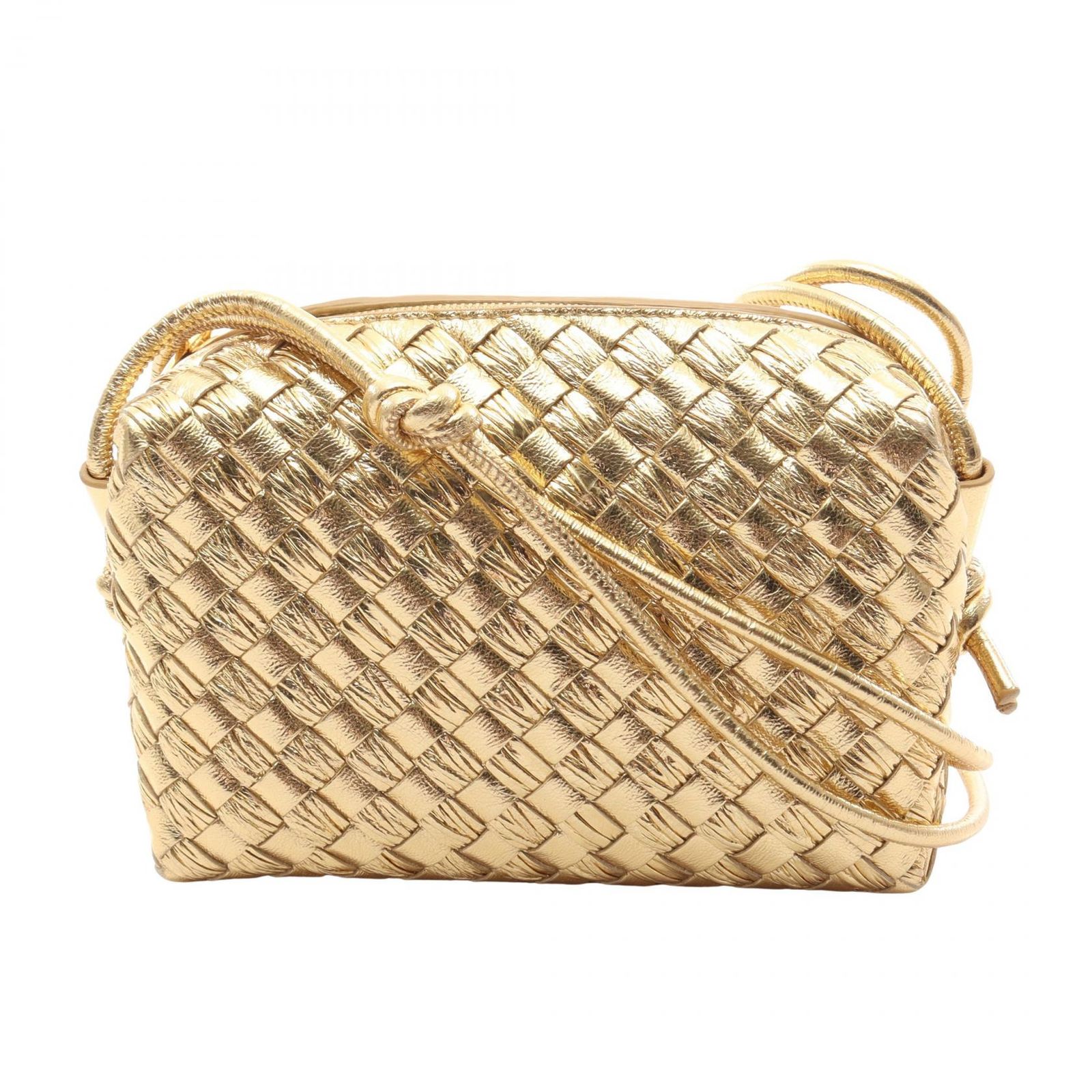 ボッテガヴェネタ BOTTEGA VENETA ショルダーバッグ イントレチャート ミニ ループ カメラバッグ ゴールド レザー イントレチャート ミニ ループ レディース Used A