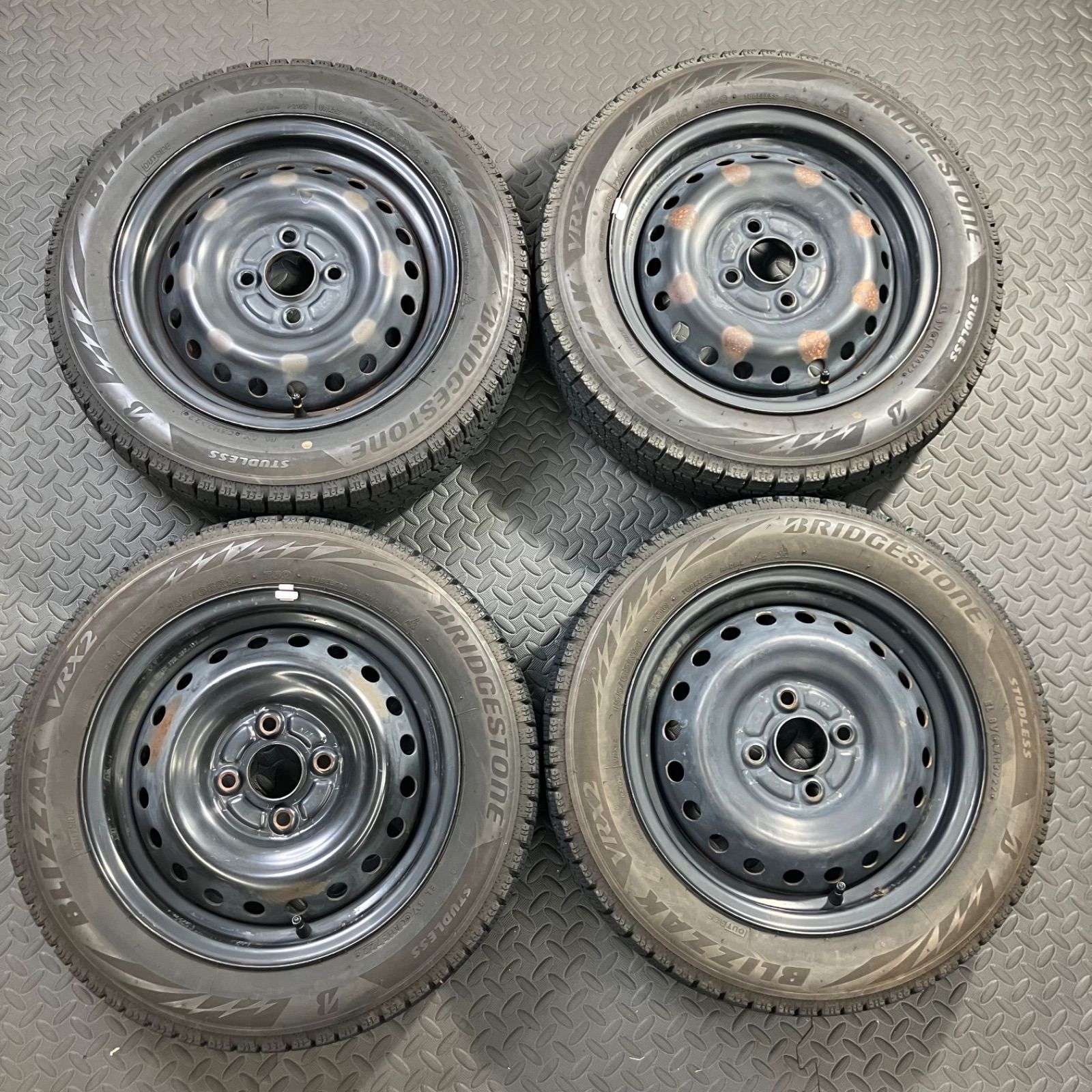 22年製 155/65R14 ブリヂストン ブリザックVRX2 ホンダ純正スチールホイール JF1 N-BOX N-WGN JF3 JF5にも スタッドレス 冬タイヤ 4本【1651E】
