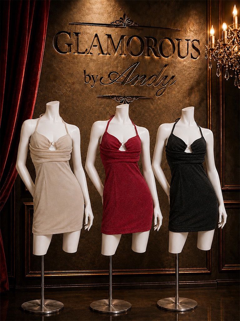ブラック [GMS-V911] 【GLAMOROUS by Andy / グラマラスバイアンディ】ラメストレッチ/ ホルター/ ミニ / キャバドレス/ ローブドフルールグロッシー/ ROBEdeFLEURS Glossy/ AngelR