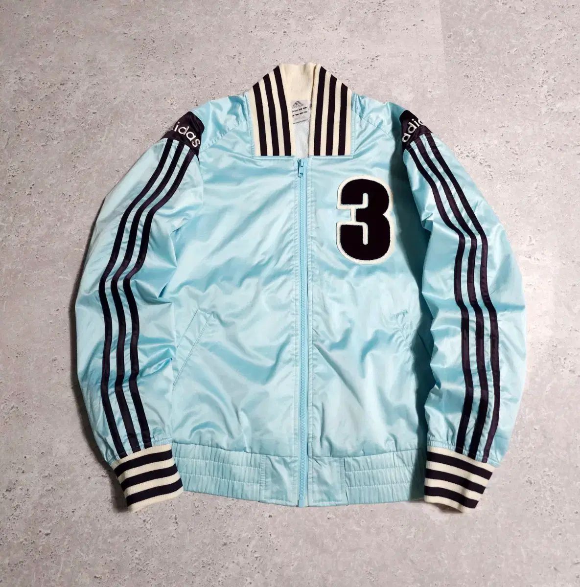 adidas アディダス 両腕 ビックロゴ ミントxブラウン ブルゾン ウィンドブレーカー ボーダー柄 ジャケット