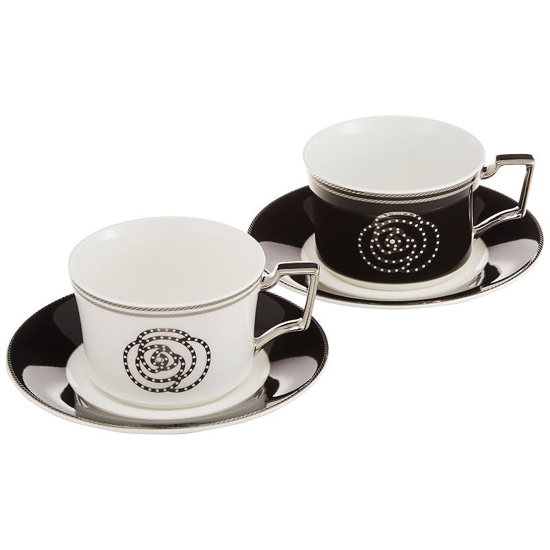 【新品】 Noritake ノリタケ カップ & ソーサー ( 色変り ペアセット ) ( コーヒー ティー 兼用) 240cc エイダン 2客 白 ・ 黒 ボーンチャイナ P93687/4867-12