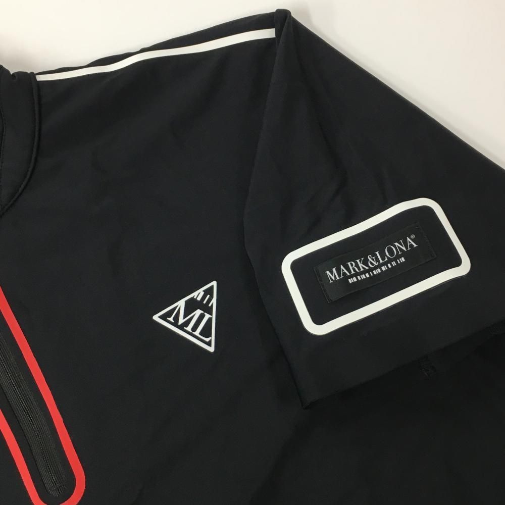 美品】マークアンドロナ 半袖ポロシャツ 黒 ハーフジップ 袖ロゴ