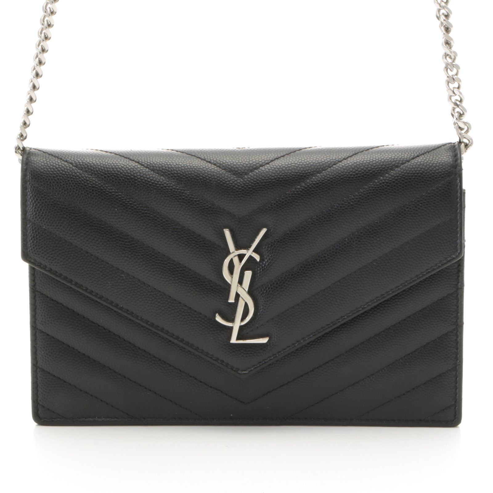 SAINT LAURENT サンローラン カサンドラ マトラッセエンベロープチェーンウォレット ブラック/SV 393953 ウォレットチェーン レザー ブラック/SV レディース【中古】436