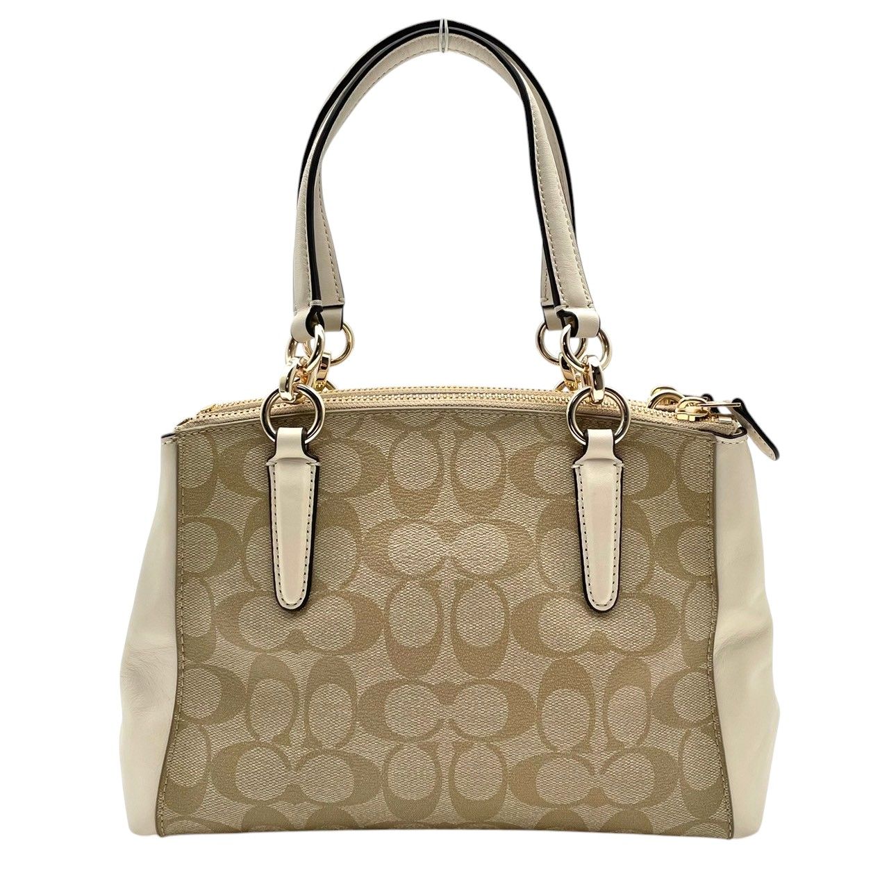 バッグ 美品 COACH コーチ シグネチャー ベージュ アイボリー ゴールド 