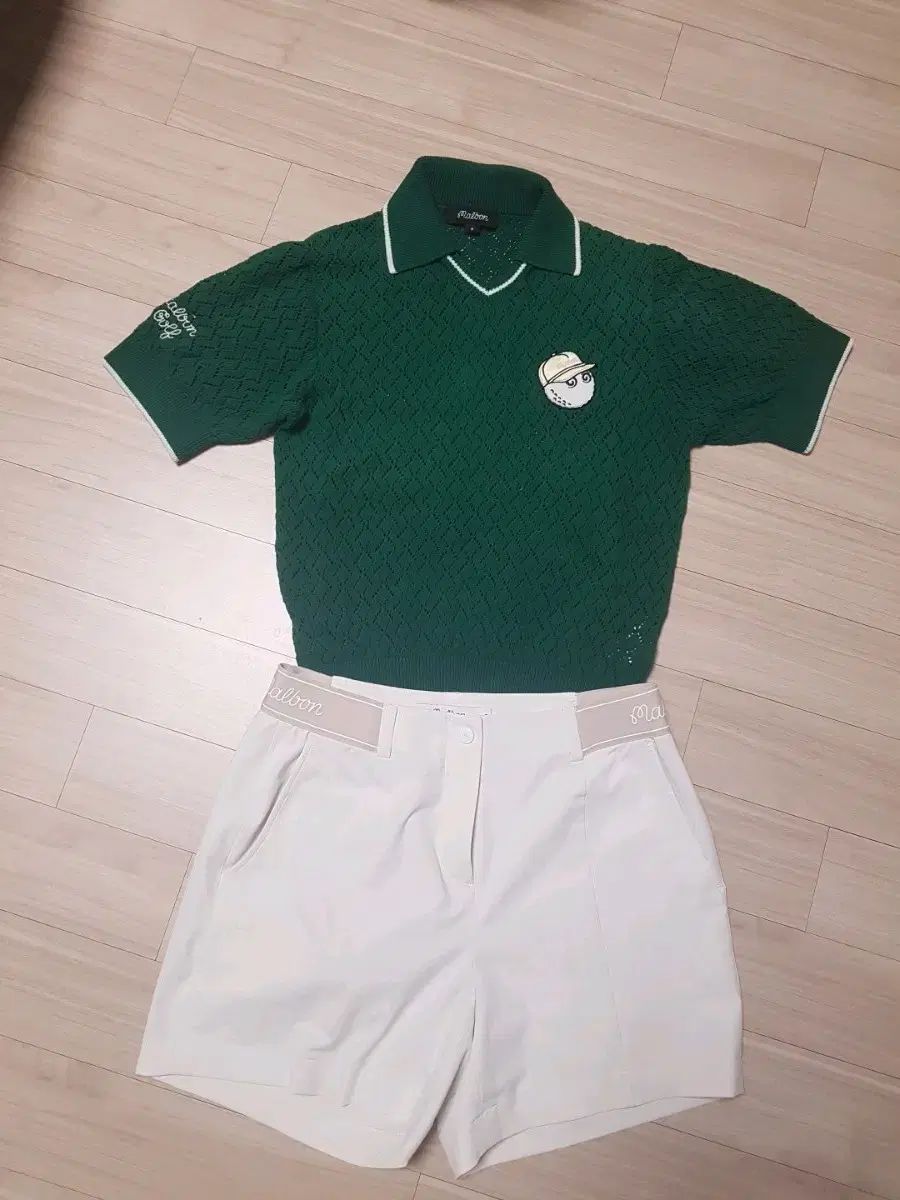 マルボンゴルフ ニッティング グリーン/ベージュ ハーフパンツ セット 29,289円