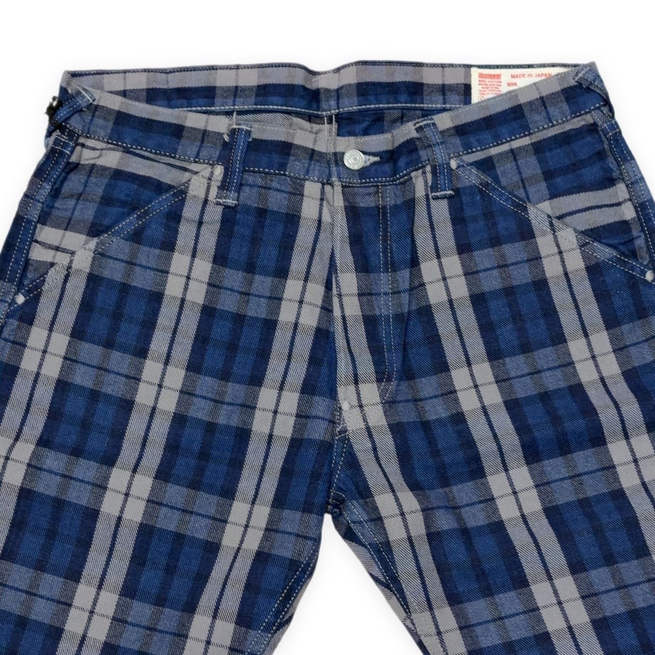 EVISU エヴィス yamane 7550 チェックショートパンツ ハーフパンツ コットン メンズ 32 ブルー 日本製 美品 EVISU エヴィス yamane 7550 チェックショートパンツ ハーフパンツ
