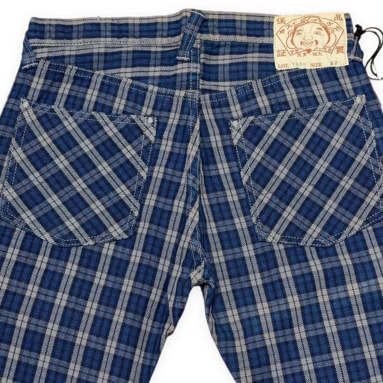 EVISU エヴィス yamane 7550 チェックショートパンツ ハーフパンツ コットン メンズ 32 ブルー 日本製 美品 EVISU エヴィス yamane 7550 チェックショートパンツ ハーフパンツ