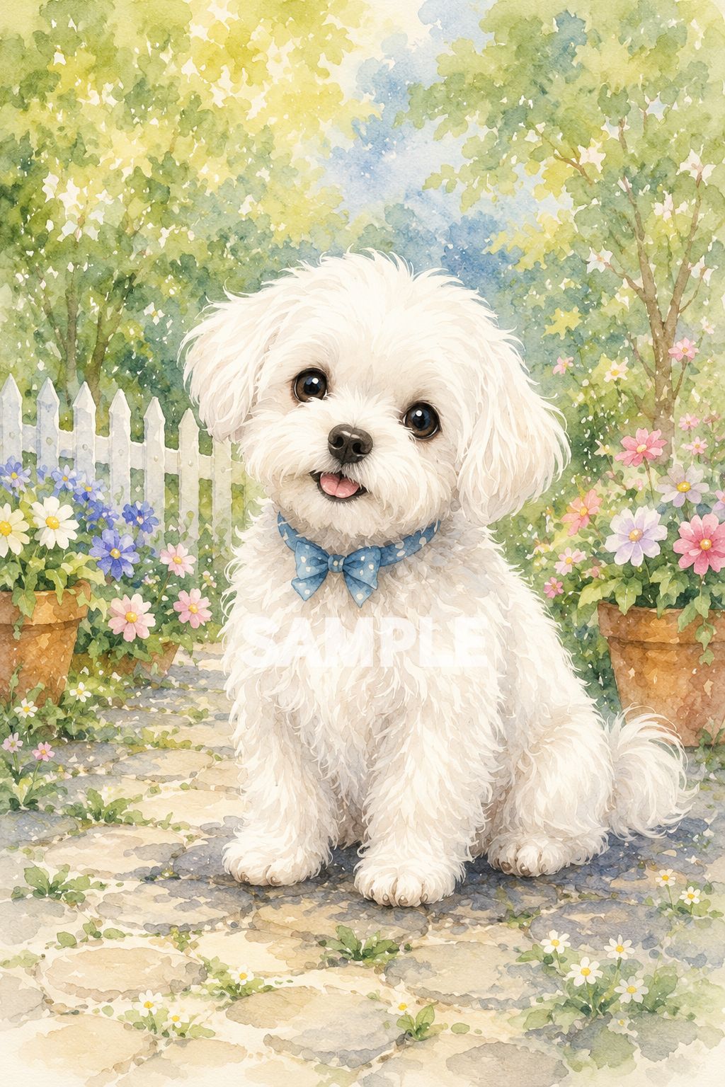 814 水彩画風 マルチーズ アートポスター 2Lサイズ 犬 インテリア