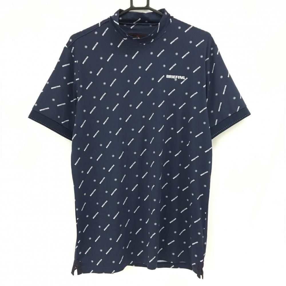 超美品】ブリーフィング 半袖ハイネックシャツ ネイビー×白 ロゴ総柄