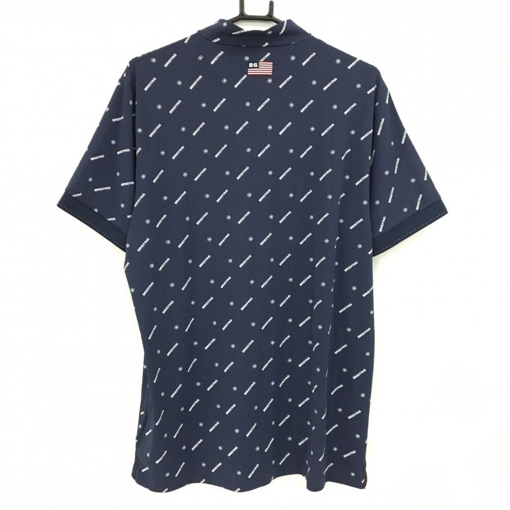 超美品】ブリーフィング 半袖ハイネックシャツ ネイビー×白 ロゴ総柄