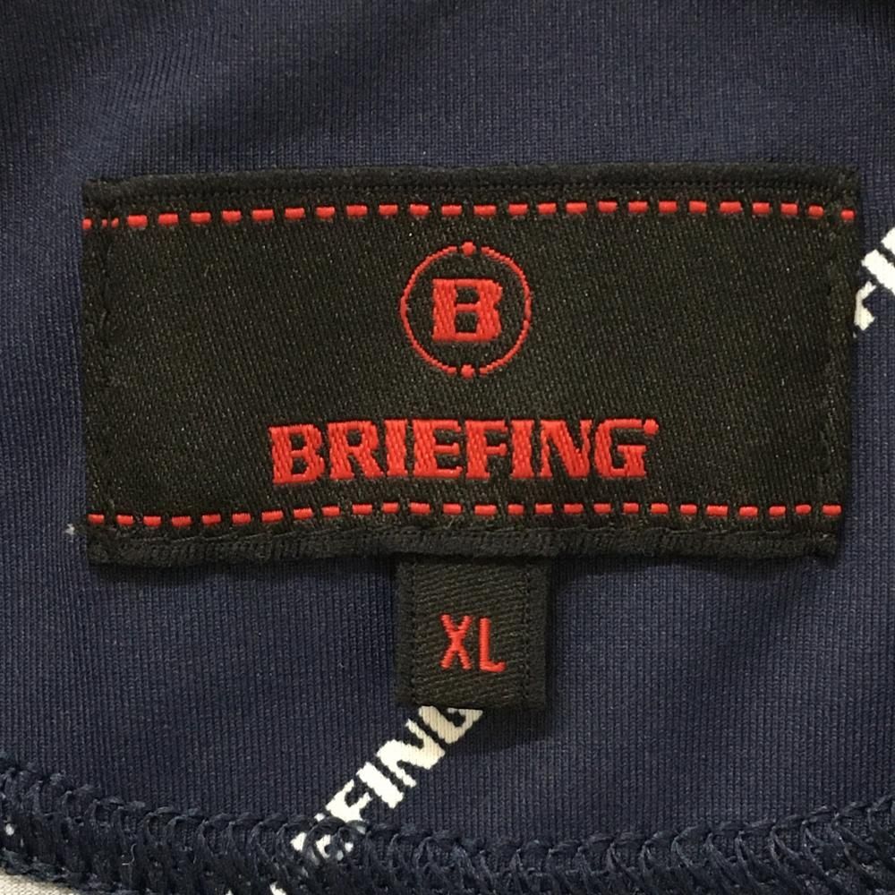 超美品】ブリーフィング 半袖ハイネックシャツ ネイビー×白 ロゴ総柄