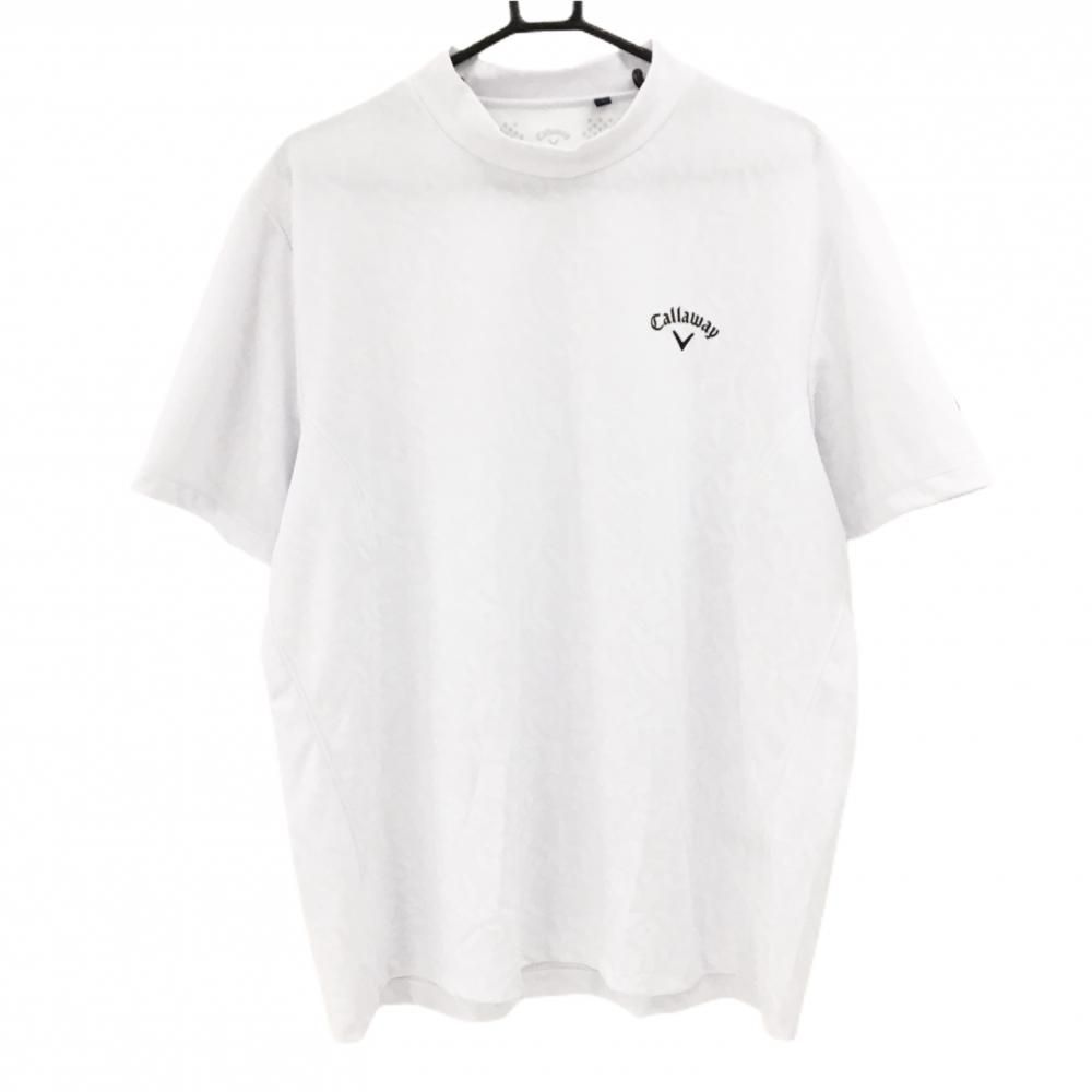 【超美品】CPG 半袖ハイネックシャツ 白×黒 ロゴ総柄 シリコンワッペン メンズ 3(L) ゴルフウェア 2023年モデル CPG 超美品】キャロウェイ 半袖ハイネックシャツ 白 総柄地模様 ロゴ