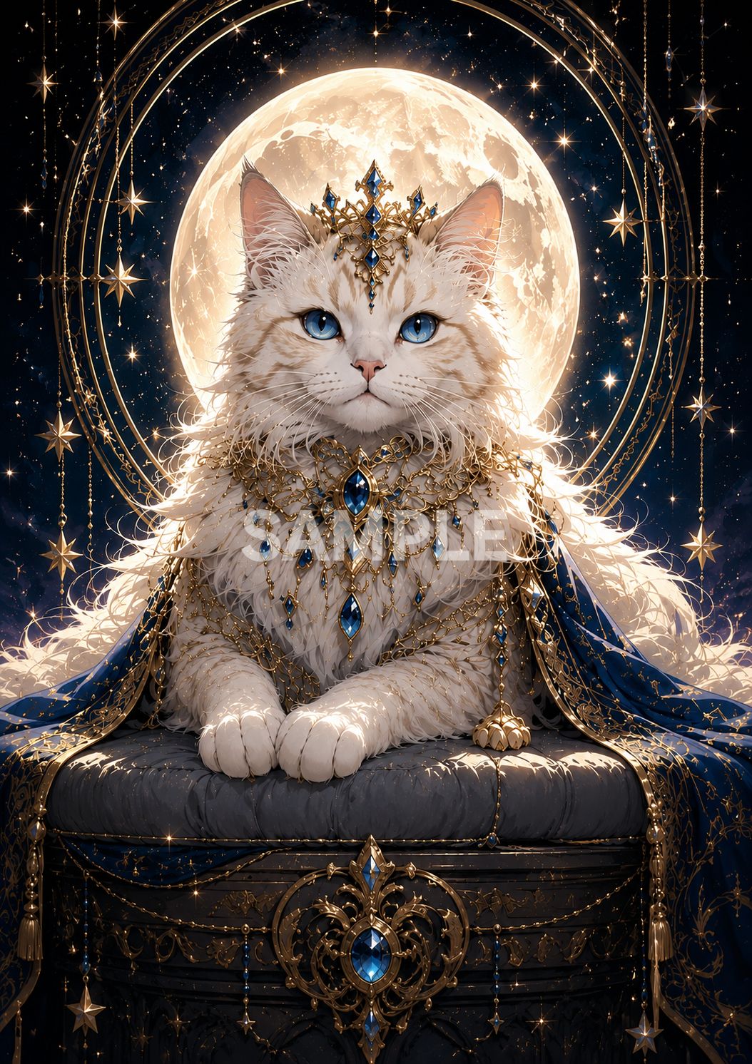 【一作限り】月夜のゴシック白猫 白猫 ゴシック　猫アート K315 815 幻想猫アート 月夜の王者 白猫 2Lサイズ 高画質デジタルアート