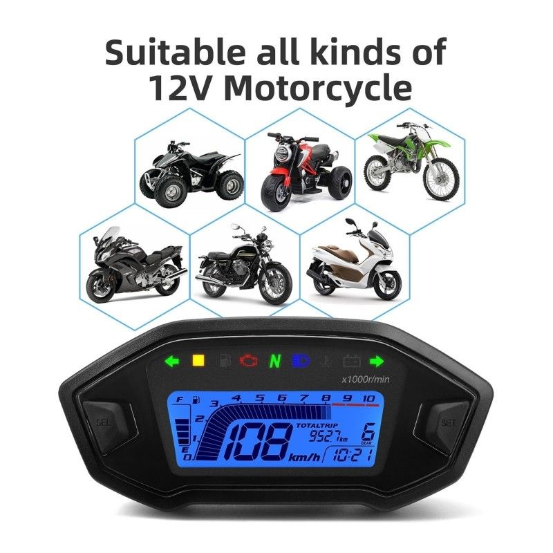 デジタルタコメーター スピードメーター LCD 7色調整可能 2/4気筒 バイク用