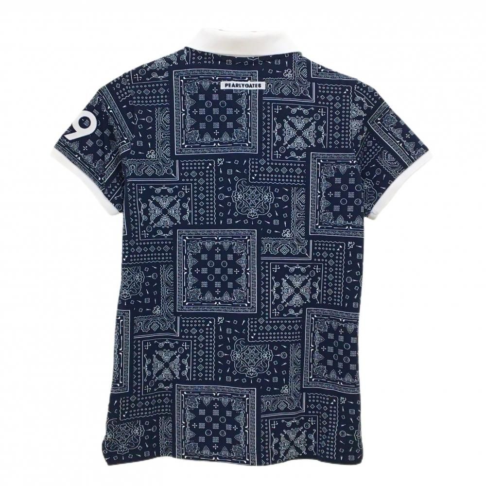 美品】パーリーゲイツ 半袖ポロシャツ ネイビー×白 バンダナ総柄