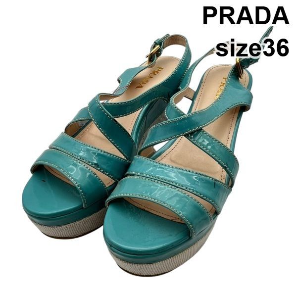 プラダ PRADA ストラップ サンダル 靴 シューズ 厚底 エナメル