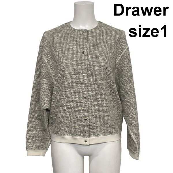 ◆ ドゥロワー Drawer ラメカノコカーディガン 長袖 クルーネック スナップボタン アイボリー 黒 コットン混 1 S 7号 レディース S6I109