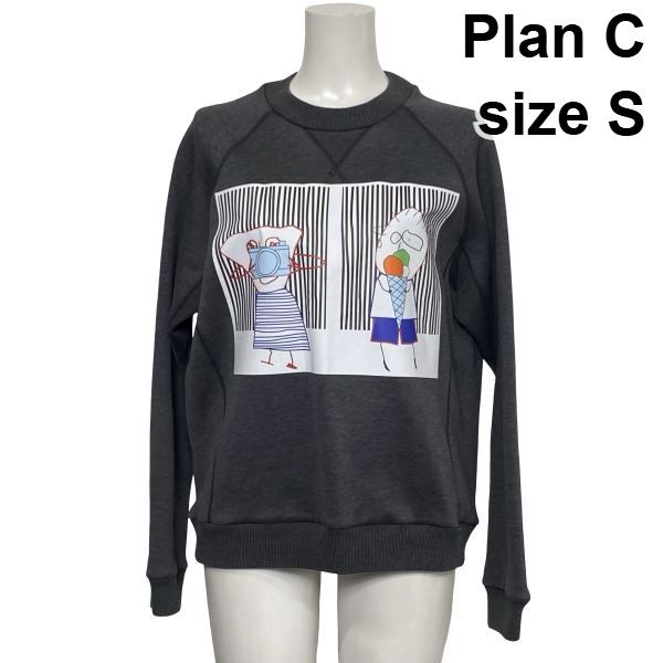 ◆ プランシー Plan C グラフィックトレーナー スウェットシャツ 長袖 フロントプリント トップス グレー 綿混 S 7号 レディース S6I105