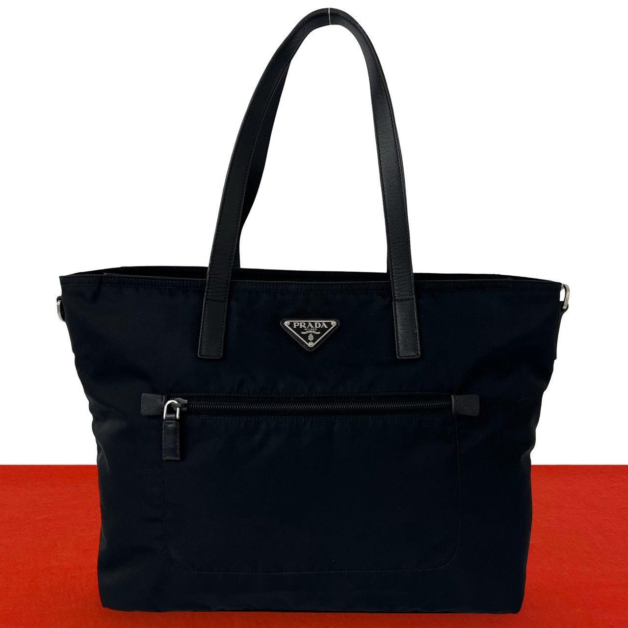 極 美品 PRADA プラダ 三角ロゴ プレート 金具 ナイロン サフィアーノ