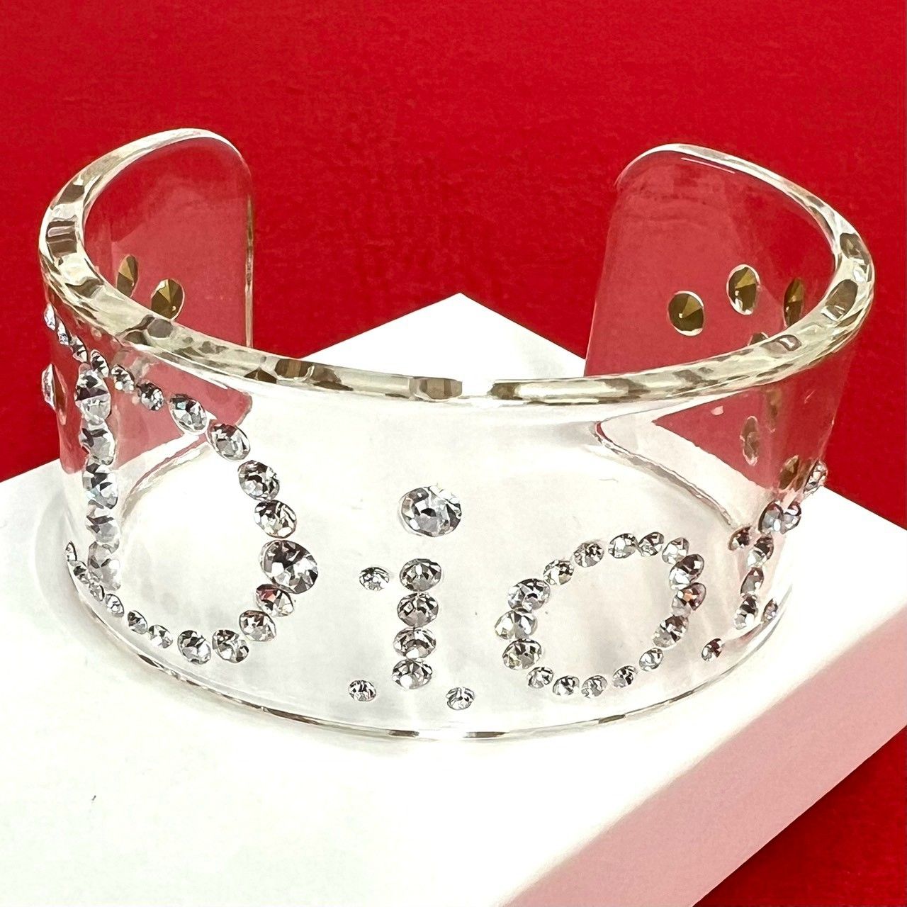 クリスチャン ディオール dior ストーン ブレスレット バングル クリア 青 極 美品 Christian Dior クリスチャンディオール ロゴ プラスチック