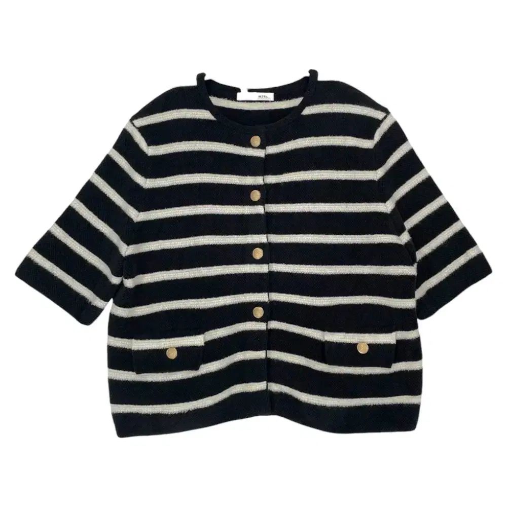 the CASHMERE ブラック ストライプ ハーフ スリーブ ニット カーディガン 85
