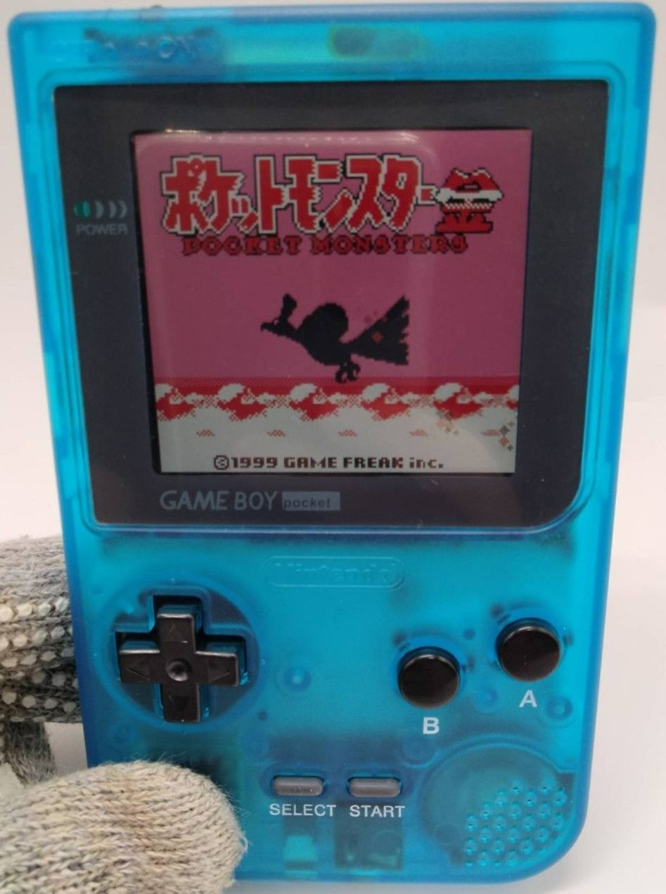【ポケモン 金 付属】ゲームボーイポケット IPS液晶 クリアブルー ソフト付 乾電池付 動作確認済 シェル交換済 13,350円