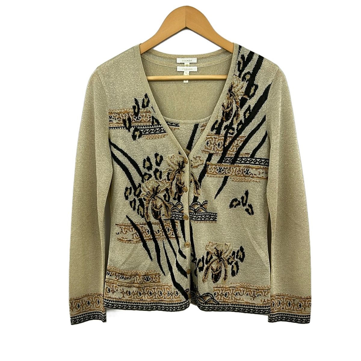 ESCADA(エスカーダ) アンサンブル レディース美品 - ゴールド×黒×マルチ ラメ/豹柄