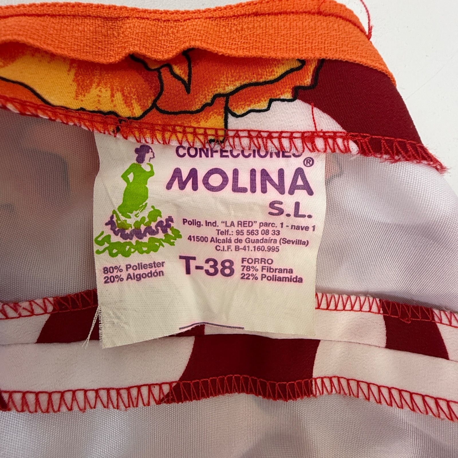 MOLINA】フラメンコ衣装 ドレス フリル オレンジ 赤 花柄 ドット