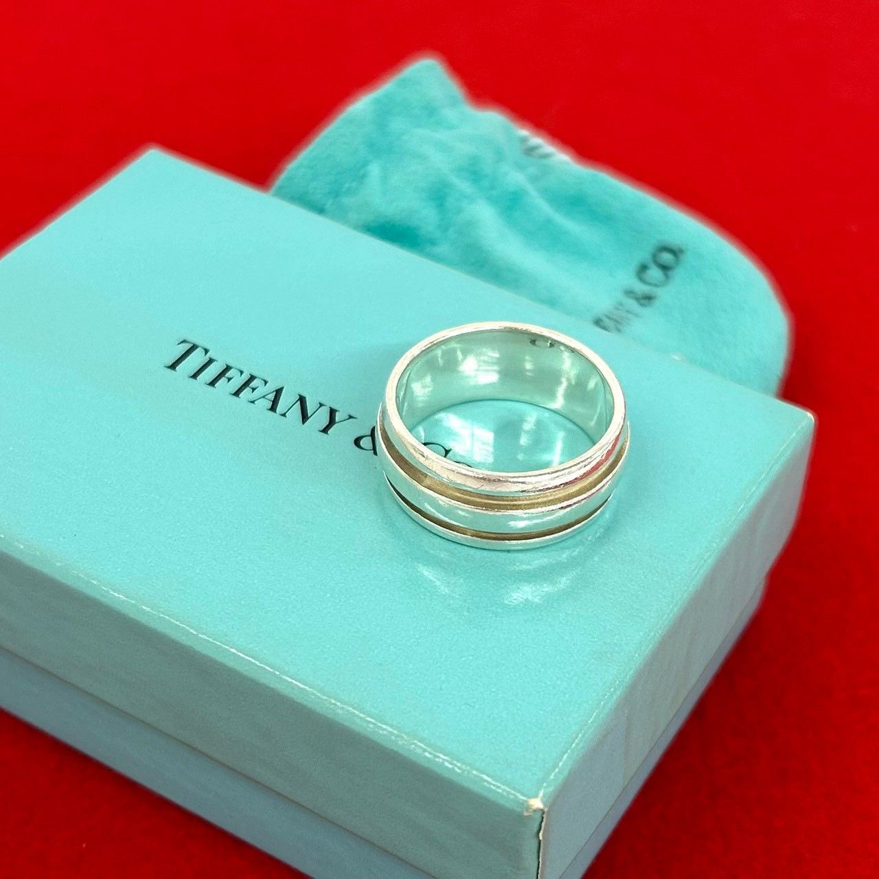 極 美品 箱 袋付き TIFFANY&Co. ティファニー グルーブド ダブルライン