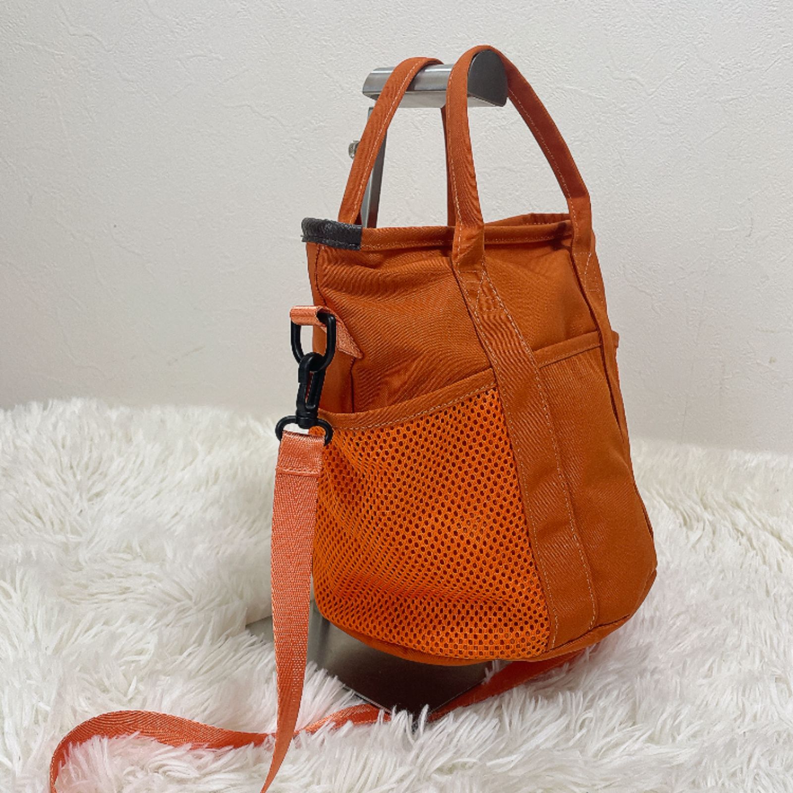 美品】PICONE ピッコーネ メッシュポケット 2WAYバッグ オレンジ 軽量 