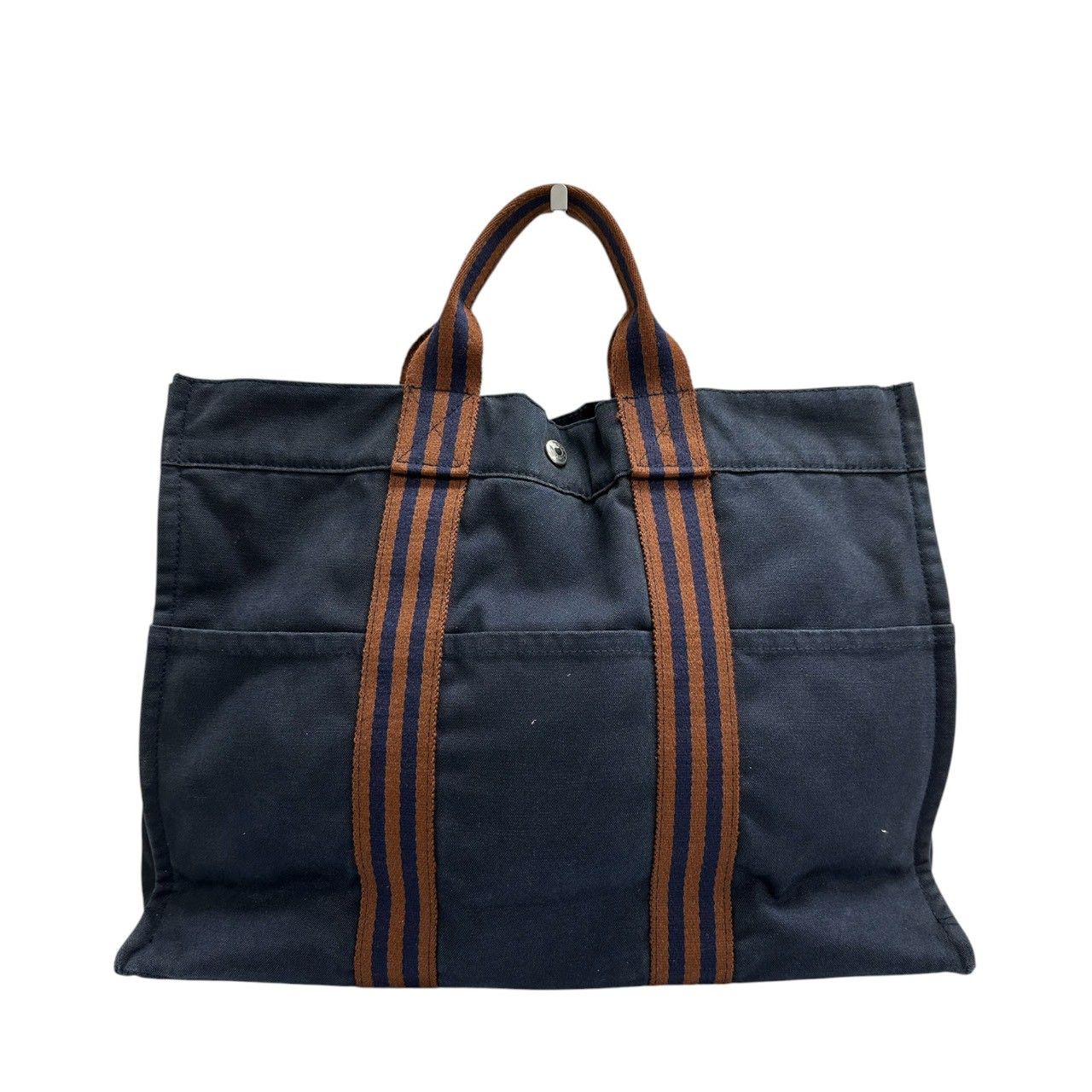 美品 HERMES エルメス フルートゥ ネイビー シルバー金具 キャンバス 