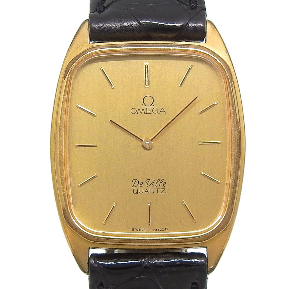 【OMEGA】オメガ デビル 1365 金メッキ×クロコダイル クオーツ アナログ表示 ユニセックス ゴールド文字盤 腕時計