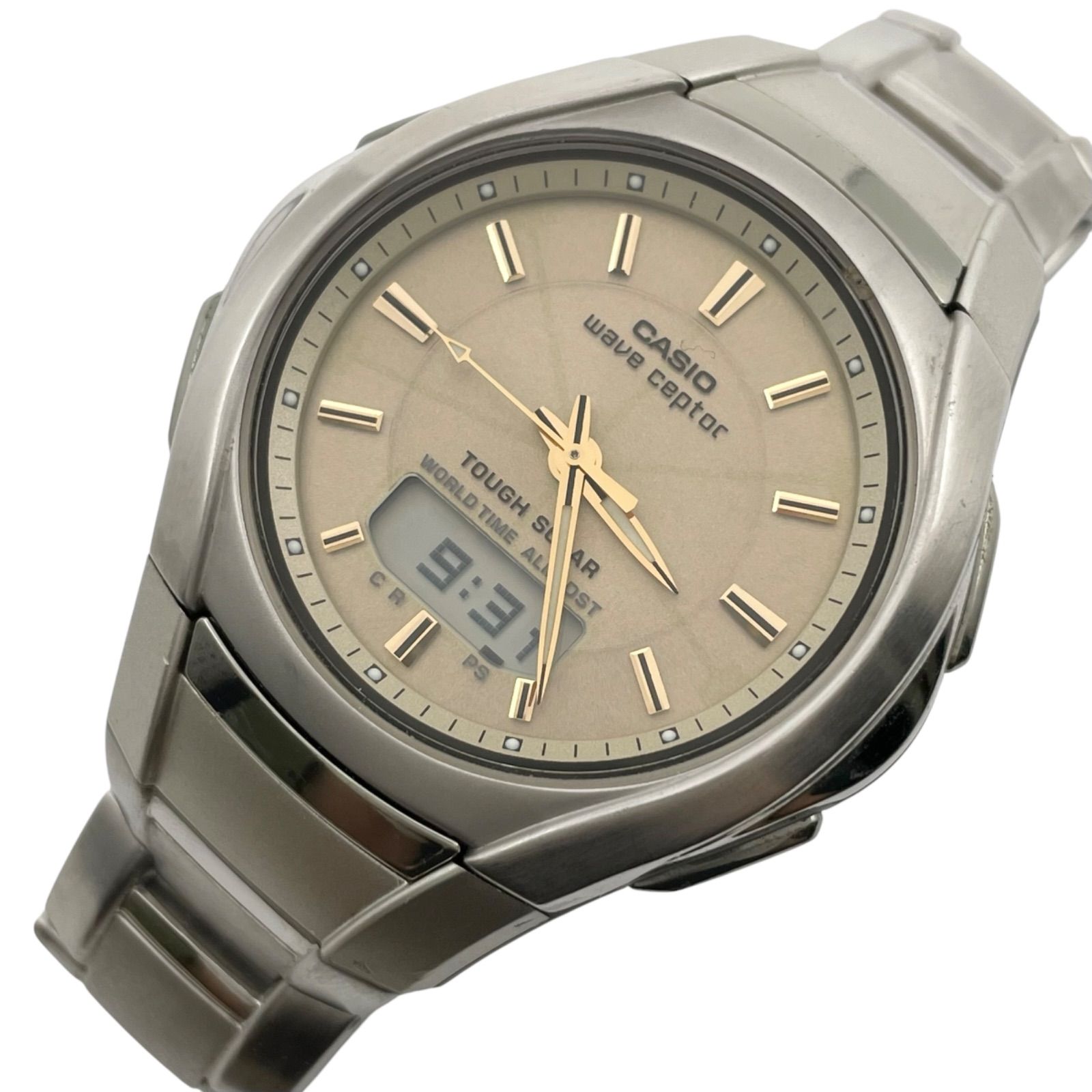 Operation/radio wave ◎/ translation CASIO Casio Watch Wave Scepter Radio Wave Solar WVA-420 Wave Ceptor Analog Digital Gold Dial Silver Metal Band World Time Tough Solar [m59]