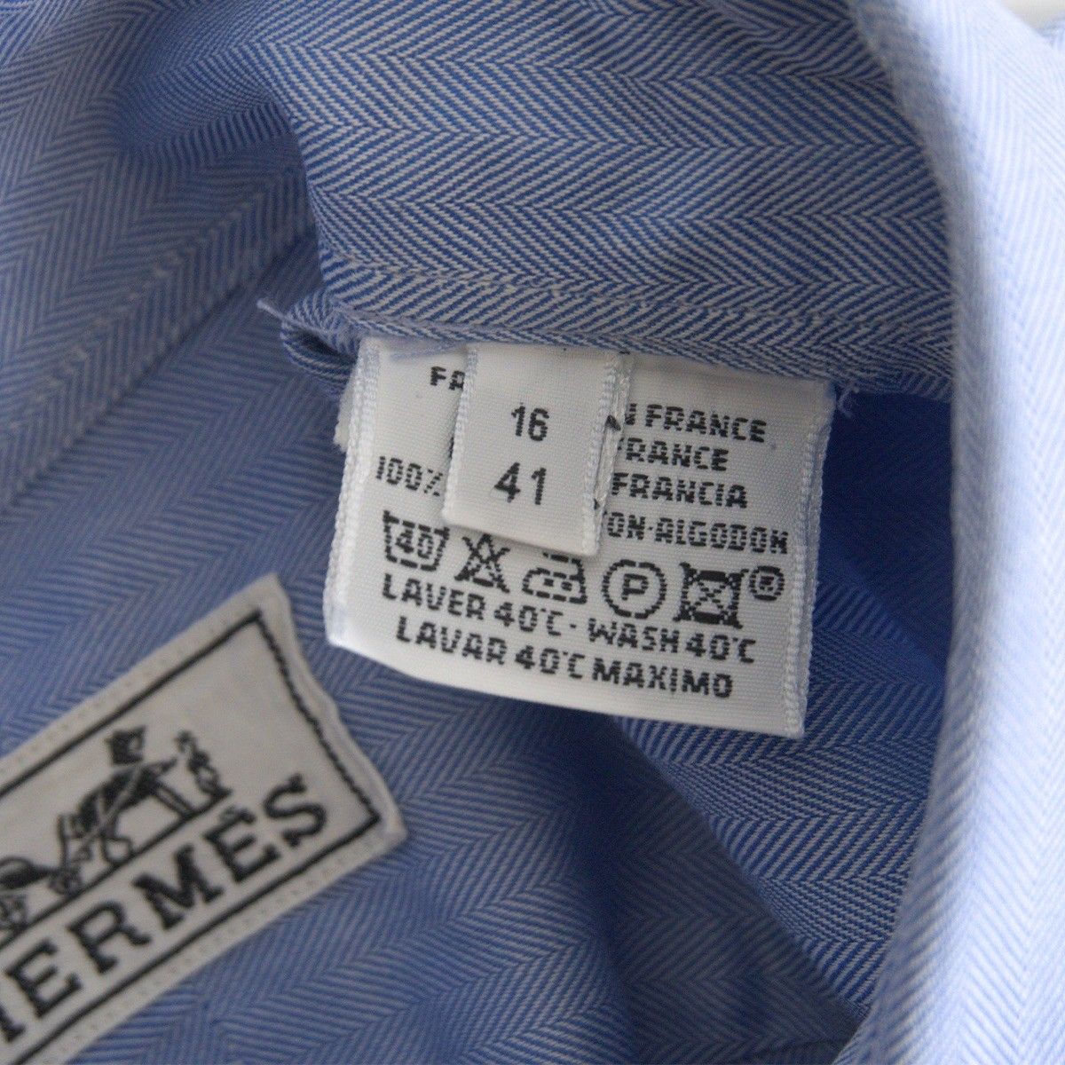 高級品】 HERMES 【セリエボタン コットン シャツ】41 16 エルメス