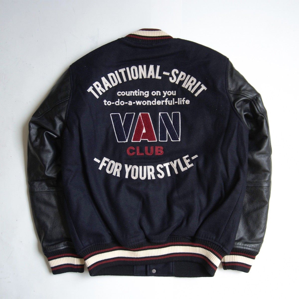 美品】VAN CLUB【レザー スリーブスタジャン】M ブラック スタジアム