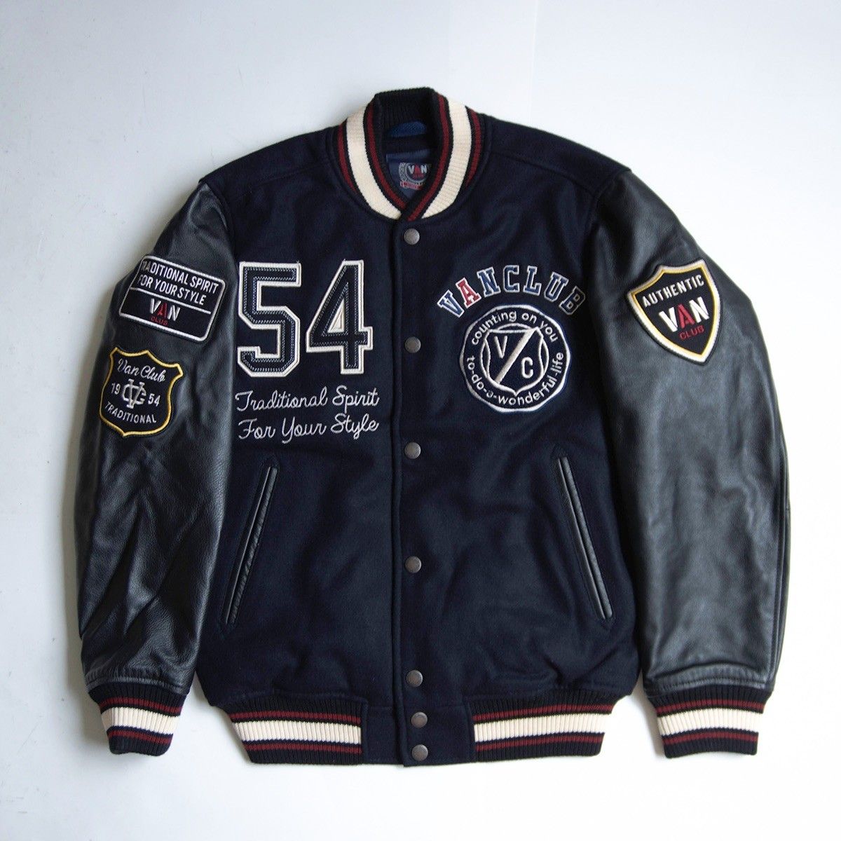 美品】VAN CLUB【レザー スリーブスタジャン】M ブラック スタジアム